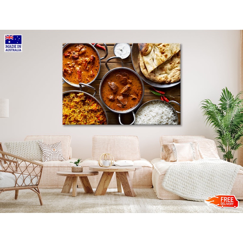 Bowls of Indian Cuisine on Table Print 100% Australian Made
