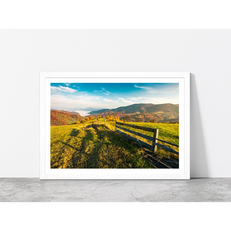 Countryside Foggy Autumn Sunrise Glass Framed Wall Art, Ready to Hang Quality Print