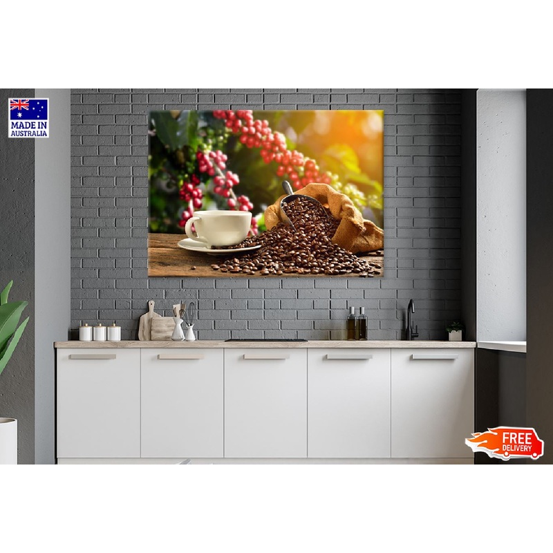 Cup Coffee with Coffee Beans View Photograph Print 100% Australian Made