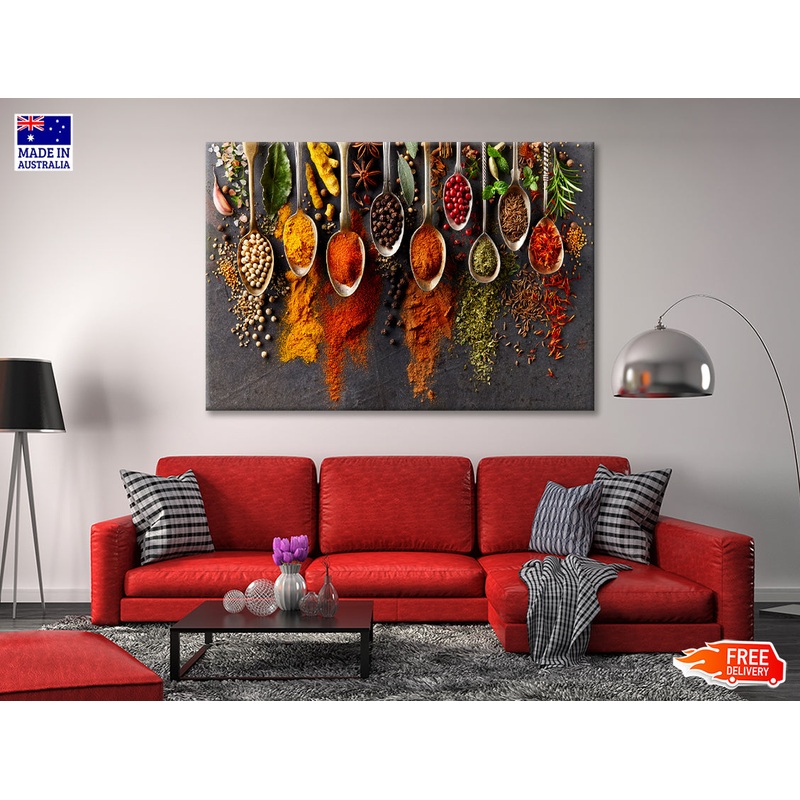 Different Types Spices on Spoons Print 100% Australian Made