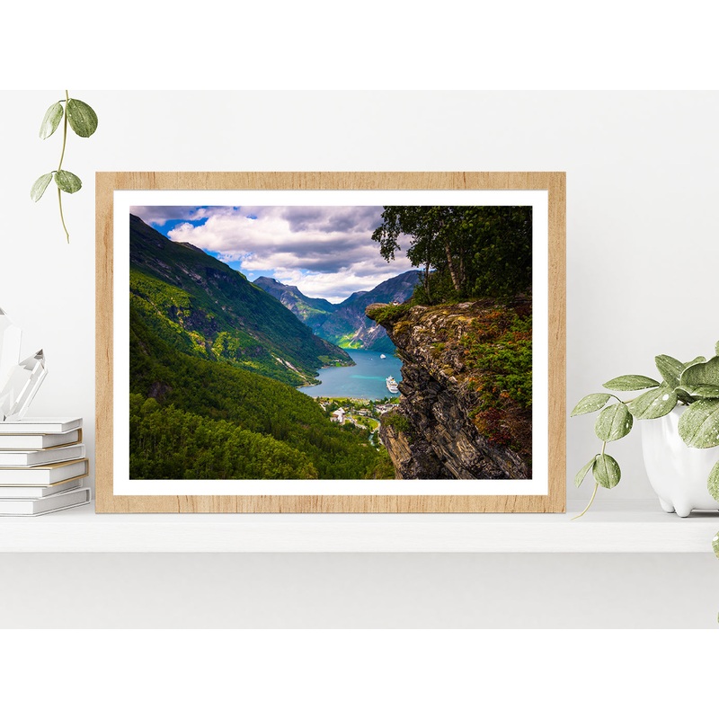 Flydalsjuvet Viewpoint In Norway Glass Framed Wall Art, Ready to Hang Quality Print