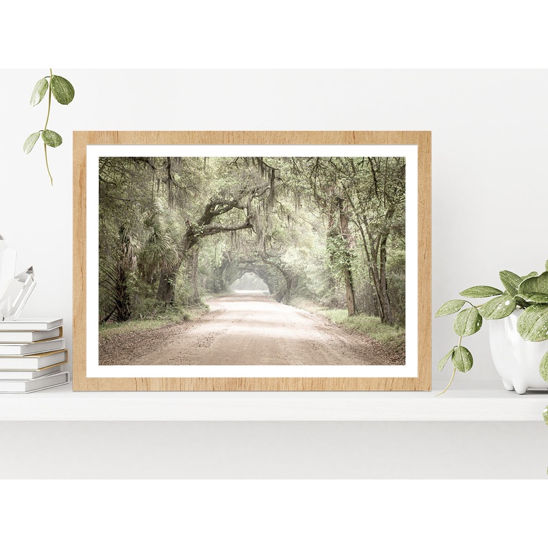 Forest Pathway & Trees Faded Photograph Glass Framed Wall Art, Ready to Hang Quality Print
