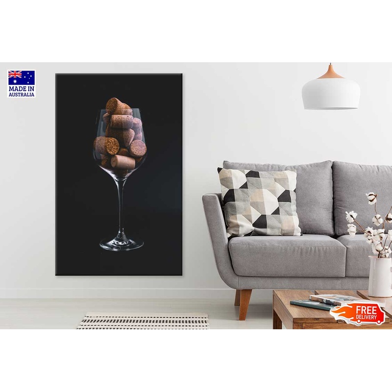 Glass Filled with Corks on Dark View Photograph Print 100% Australian Made