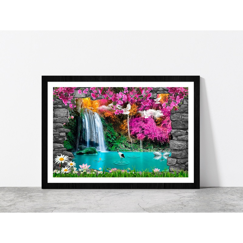 Nature & Stone Arch Waterfall Glass Framed Wall Art, Ready to Hang Quality Print