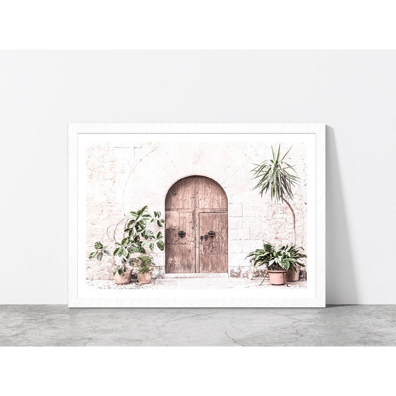 Plants near House Door Faded Photograph Glass Framed Wall Art, Ready to Hang Quality Print