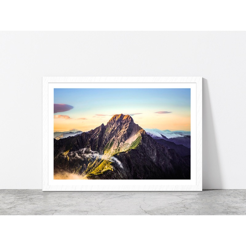 Sunrise Over The Mountains Taiwan Glass Framed Wall Art, Ready to Hang Quality Print