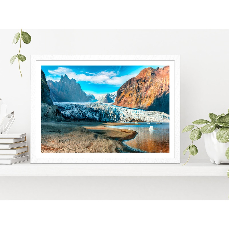 Volcanic Mountains South Iceland Glass Framed Wall Art, Ready to Hang Quality Print