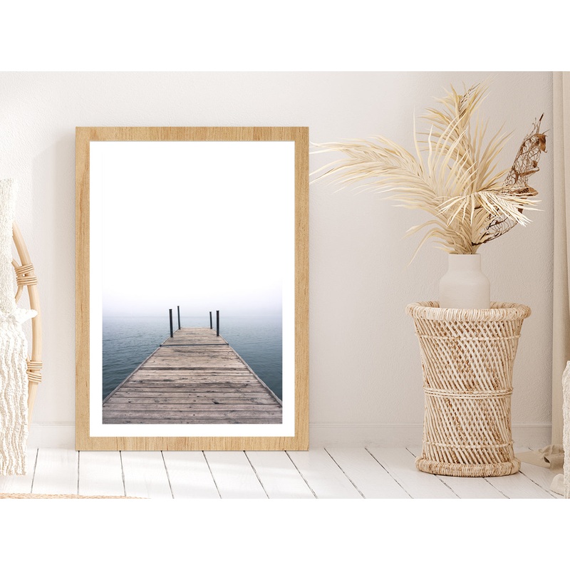 Wooden Pier on Lake Photograph Glass Framed Wall Art, Ready to Hang Quality Print