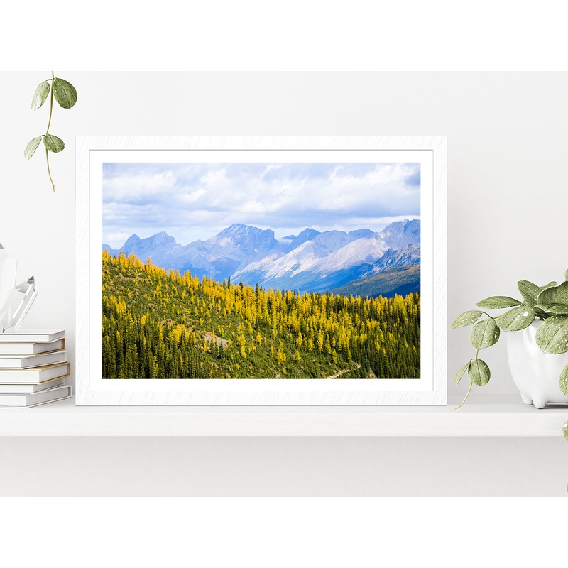 Yellow Leaves Mountain In Autumn Glass Framed Wall Art, Ready to Hang Quality Print