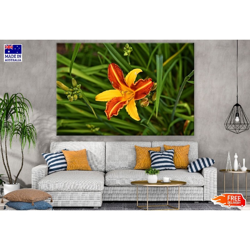 Yellow Orange Lily Flower with Leaves Photograph Print 100% Australian Made