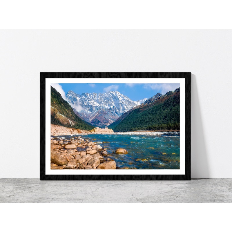 Yumthang Valley With River Teesta Glass Framed Wall Art, Ready to Hang Quality Print