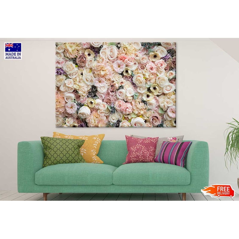 White Pink Roses Flower Wall View Photograph Print 100% Australian Made