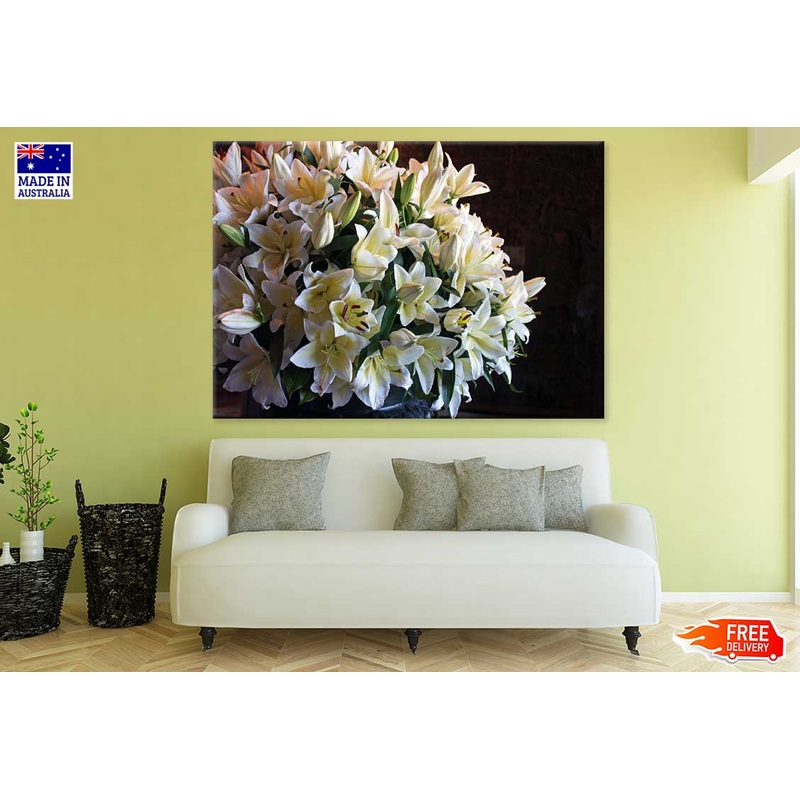 White Lily Flowers Closeup View Photograph Print 100% Australian Made