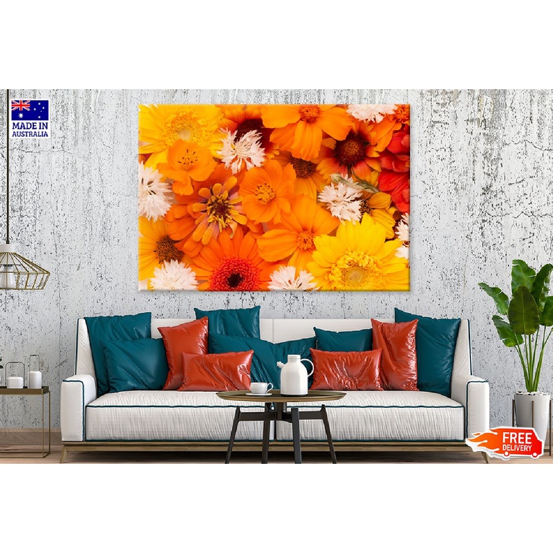 White Orange & Yellow Flowers View Photograph Print 100% Australian Made