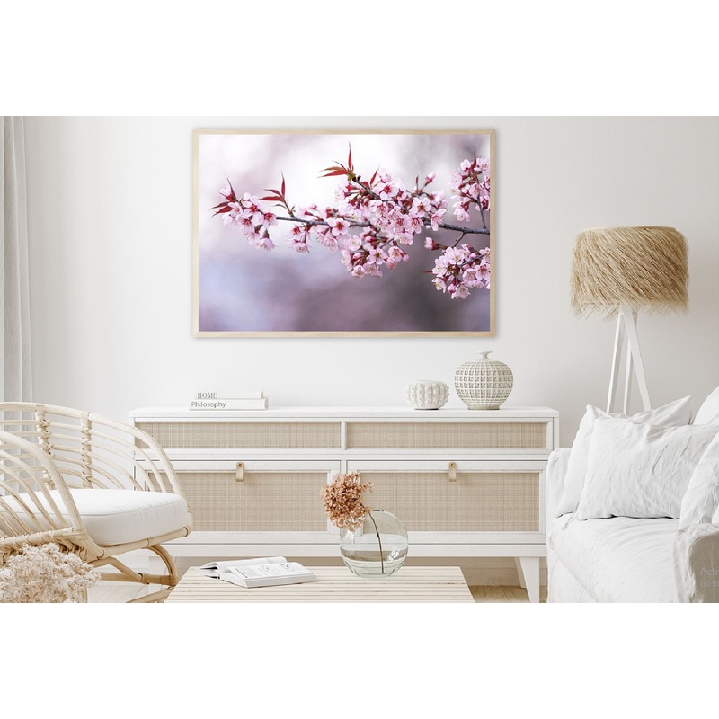 White Pink Prunus Flowers Closeup View Photograph Home Decor Premium Quality Poster Print Choose Your Sizes