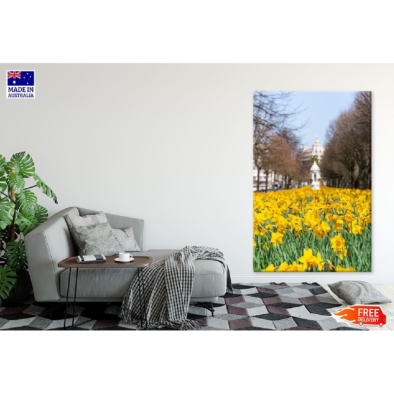 Yellow Flower Field View Photograph Basque Print 100% Australian Made