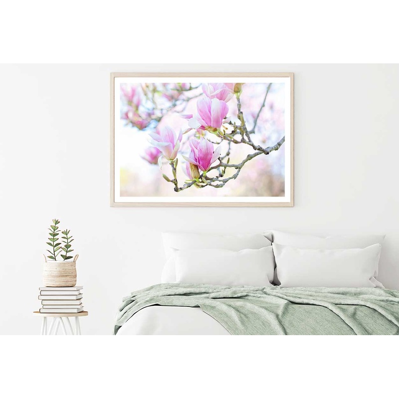 White Pink Magnolia Flowers View Photograph Home Decor Premium Quality Poster Print Choose Your Sizes