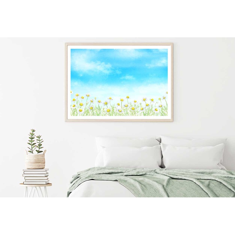 White Flower Field Illustration Home Decor Premium Quality Poster Print Choose Your Sizes