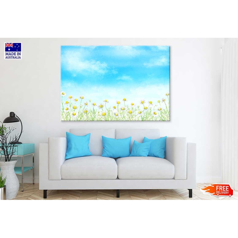 White Flower Field Illustration Print 100% Australian Made