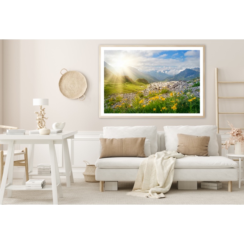 Yellow Flower Palnts & Mountain Home Decor Premium Quality Poster Print Choose Your Sizes