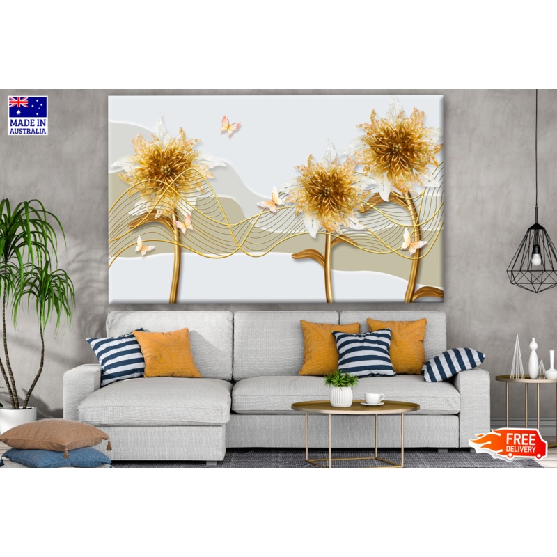 3D Gloden Floral Design Print 100% Australian Made