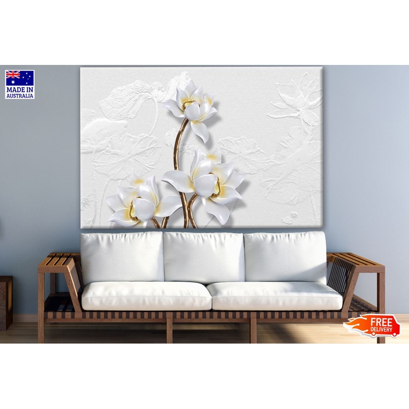 3D Gold & White Floral Design Print 100% Australian Made