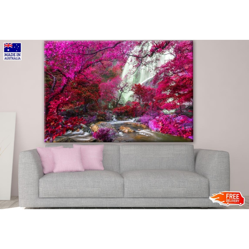 Waterfall & Pink Tree Forest Photograph Print 100% Australian Made