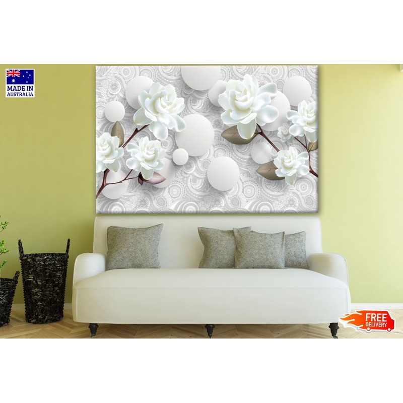 White 3D Floral Design Print 100% Australian Made