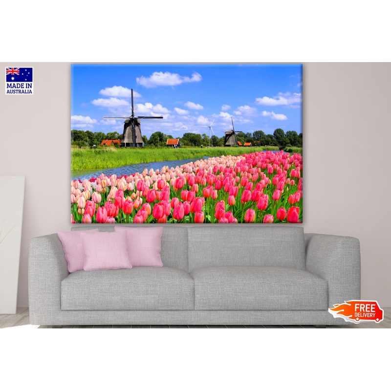 Windmills & Flower Field Photograph Print 100% Australian Made