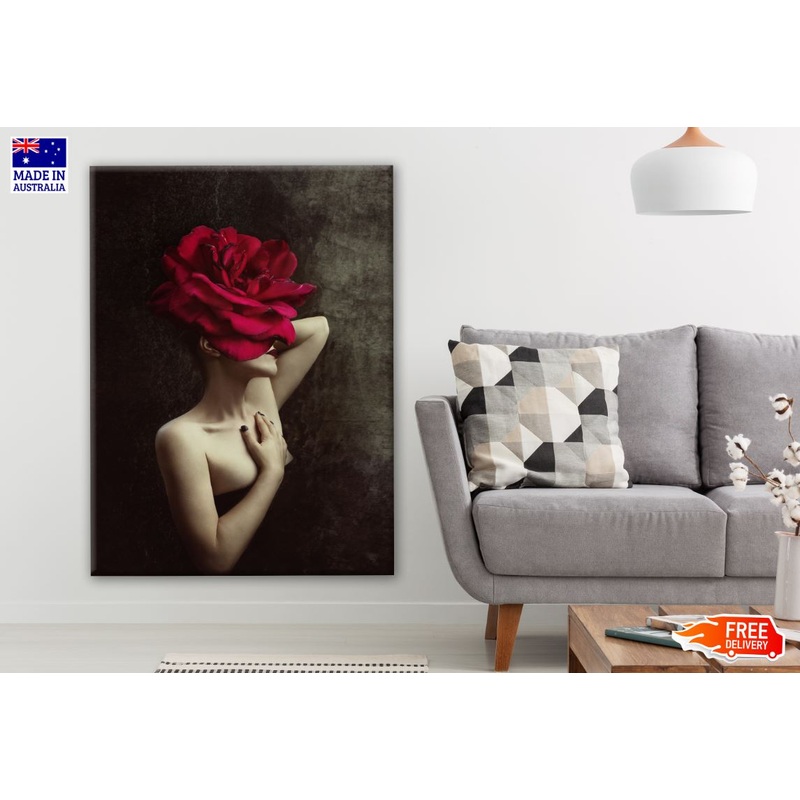 Woman with Red Flower Print 100% Australian Made