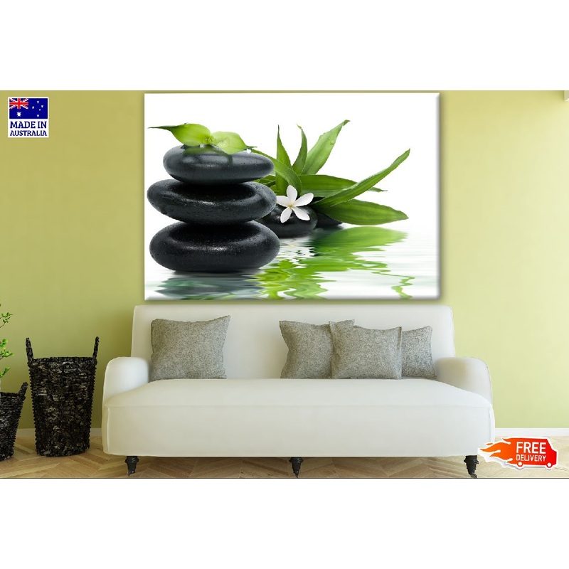 Zen Stones with Leaves & White Flower in Water Print 100% Australian Made