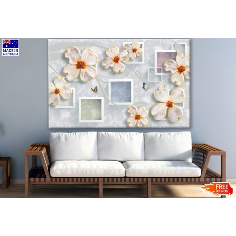 3D White Floral Design Print 100% Australian Made