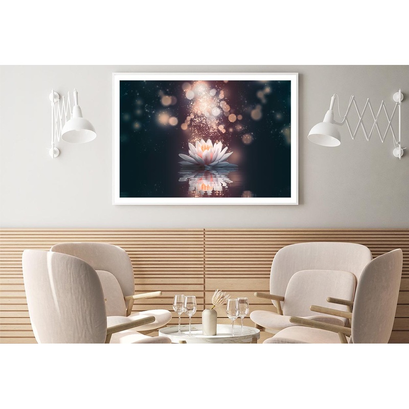 White Flower Floating in The Water with Sparkles Home Decor Premium Quality Poster Print Choose Your Sizes