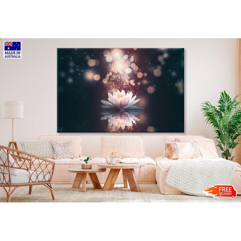 White Flower Floating in The Water with Sparkles Wall Art Decor 100% Australian Made