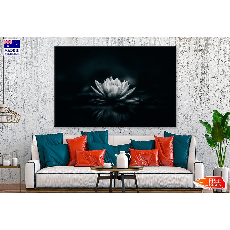 White Flower Is Sitting on A Black Surface Wall Art Decor 100% Australian Made