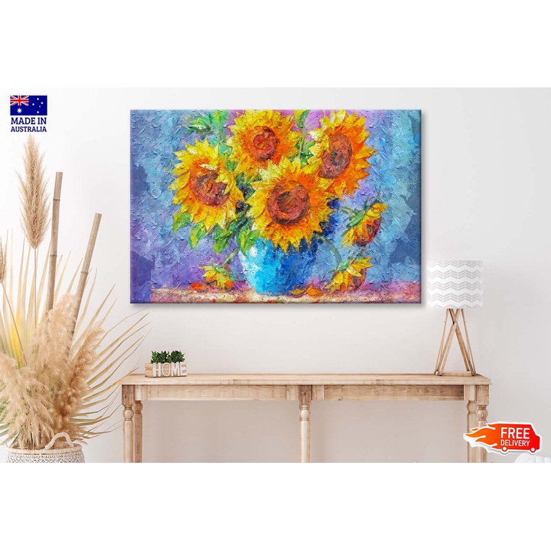Yellow Sunflower Vase on Table Wall Art Limited Edition High Quality Print