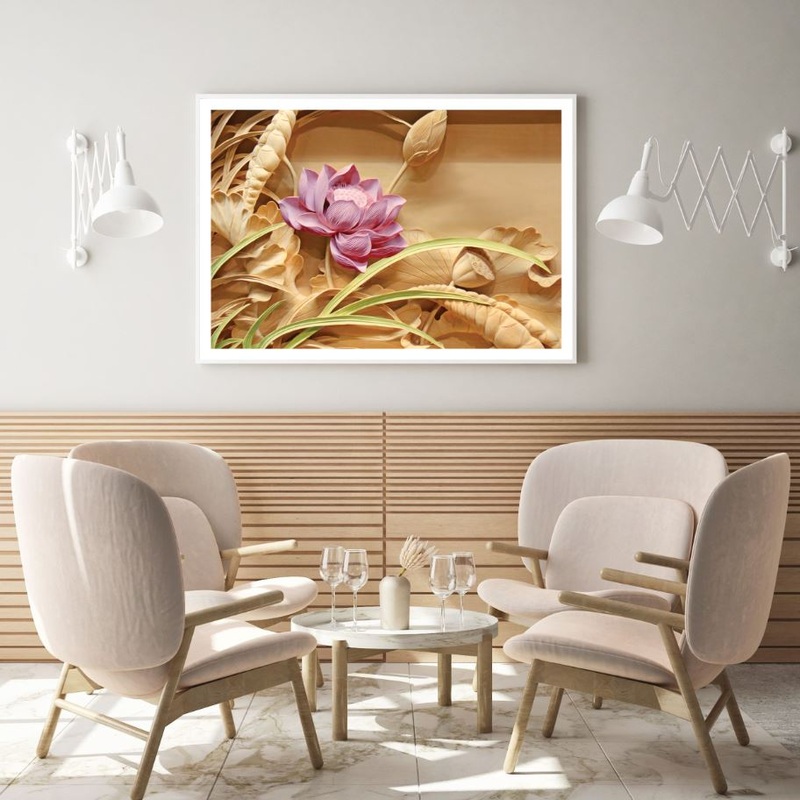 Pink Lotus Wood Carving Design Home Decor Premium Quality Poster Print Choose Your Sizes