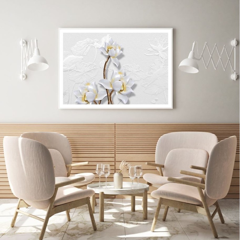 White Gold Flowers 3D Design Home Decor Premium Quality Poster Print Choose Your Sizes