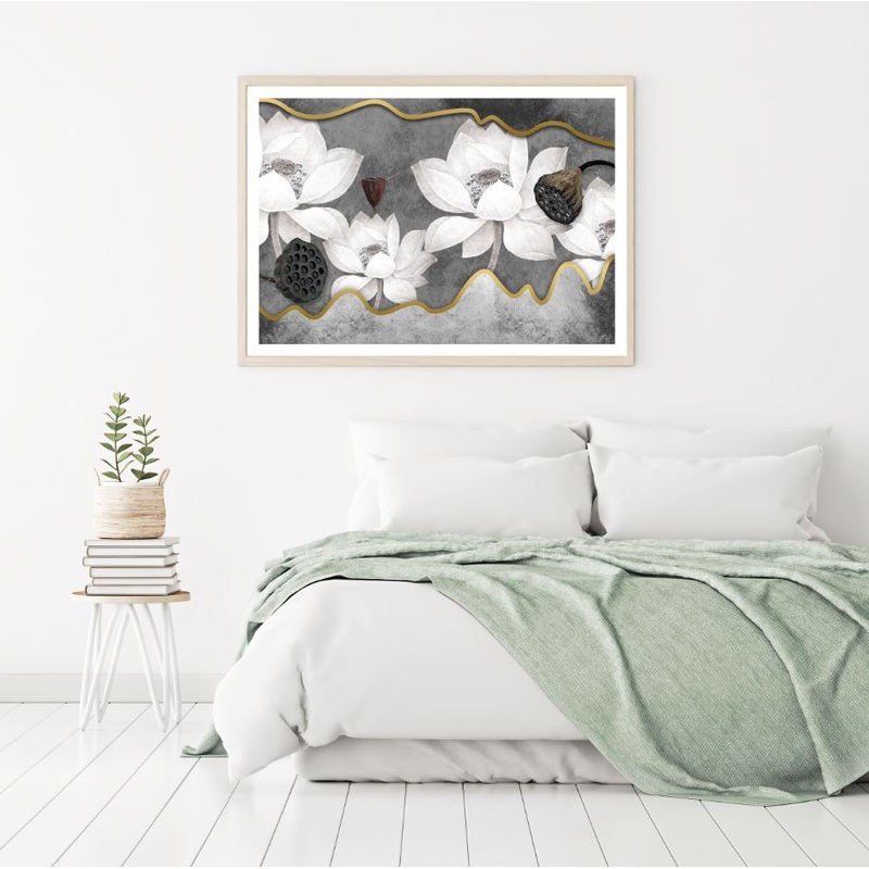 White Lotus Flowers Watercolor Home Decor Premium Quality Poster Print Choose Your Sizes