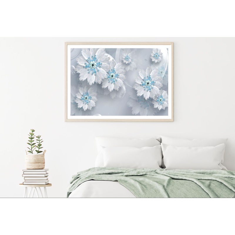 White Blue 3D Floral Design Home Decor Premium Quality Poster Print Choose Your Sizes