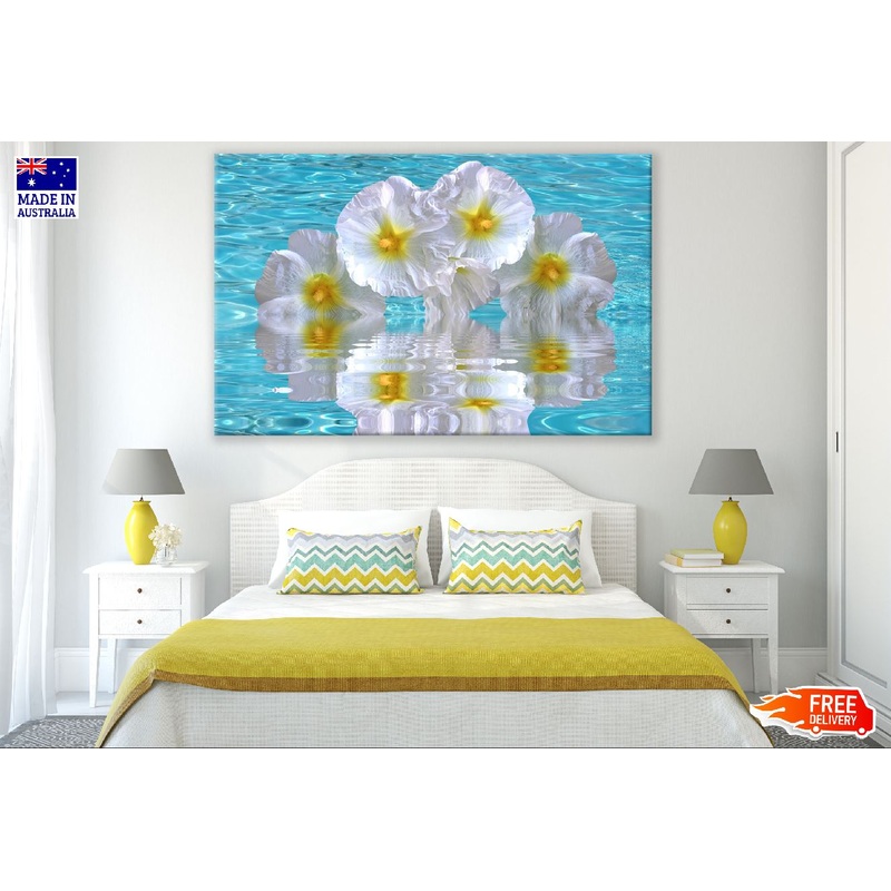White & Yellow Hibiscus Flowers in Water Photograph Print 100% Australian Made