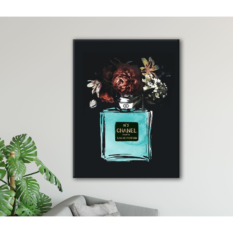 Dark and Teal Fashion Perfume Bottle with Flowers Print 100% Australian Made