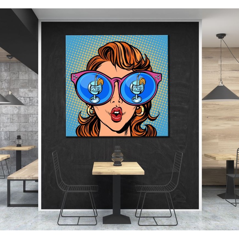 Square Canvas Woman Face with Sunglasses & Drink Reflection Art High Quality Print 100% Australian Made