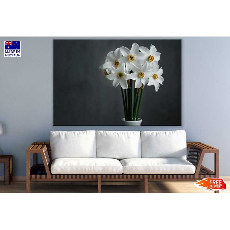 White Daffodils Flowers in Flower Vase Photograph Print 100% Australian Made