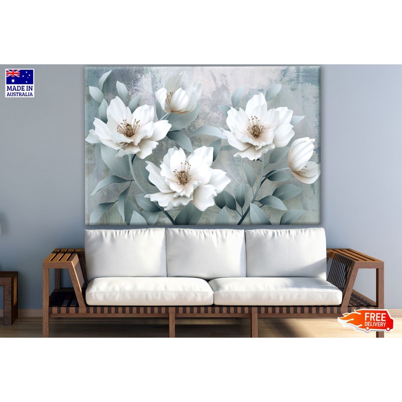 White Flower Plant 3D Painting Print 100% Australian Made