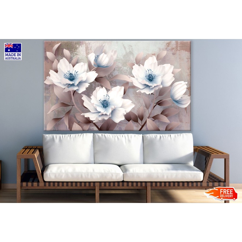 White Flowers 3D Design Print 100% Australian Made