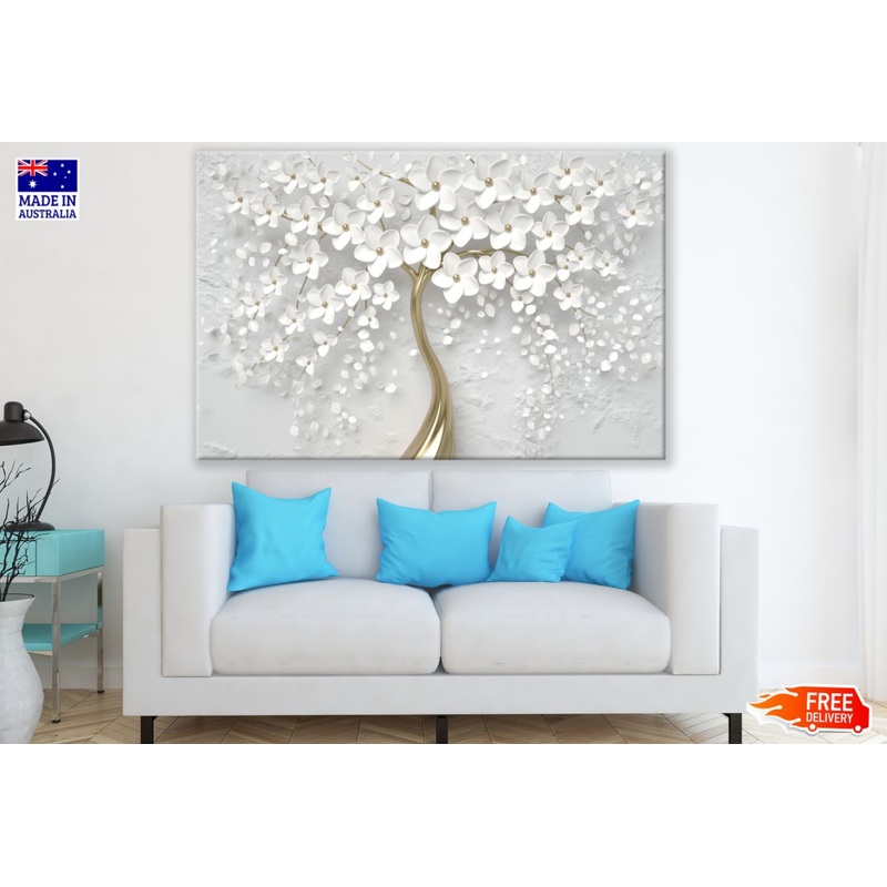 White & Gold Flower Tree Design Print 100% Australian Made