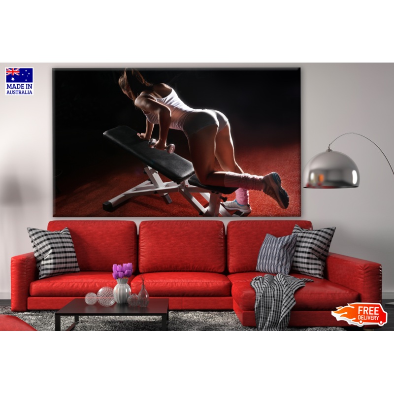 Woman with Dumbbells in Sport Center Photograph Print 100% Australian Made