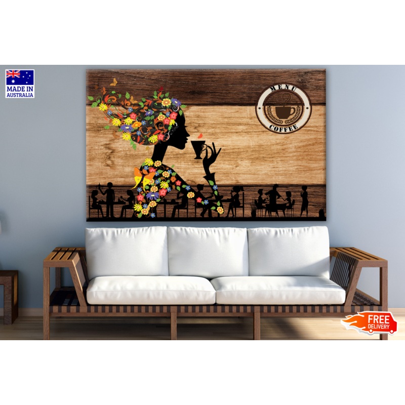 Women with Floral Headdress Cafe Wooden Wall Print 100% Australian Made
