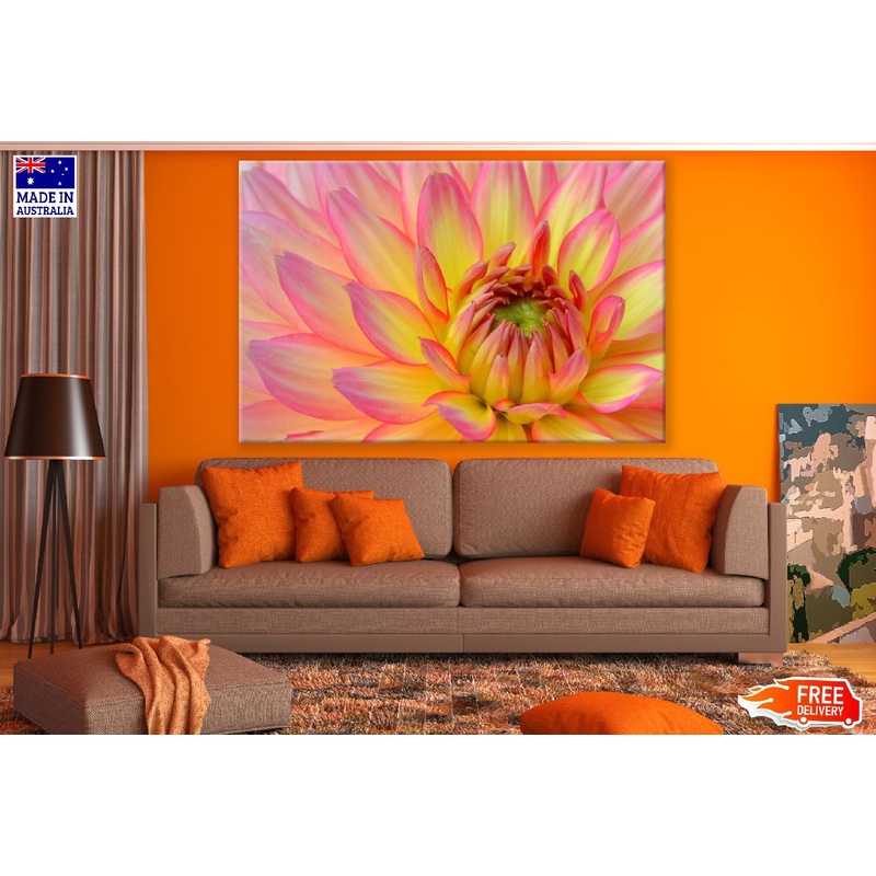 Yellow Pink Dahlia Flower Macro Photograph Print 100% Australian Made